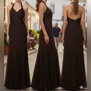 Cache Halter Brown Shimmer Maxi Evening Dress Size 6